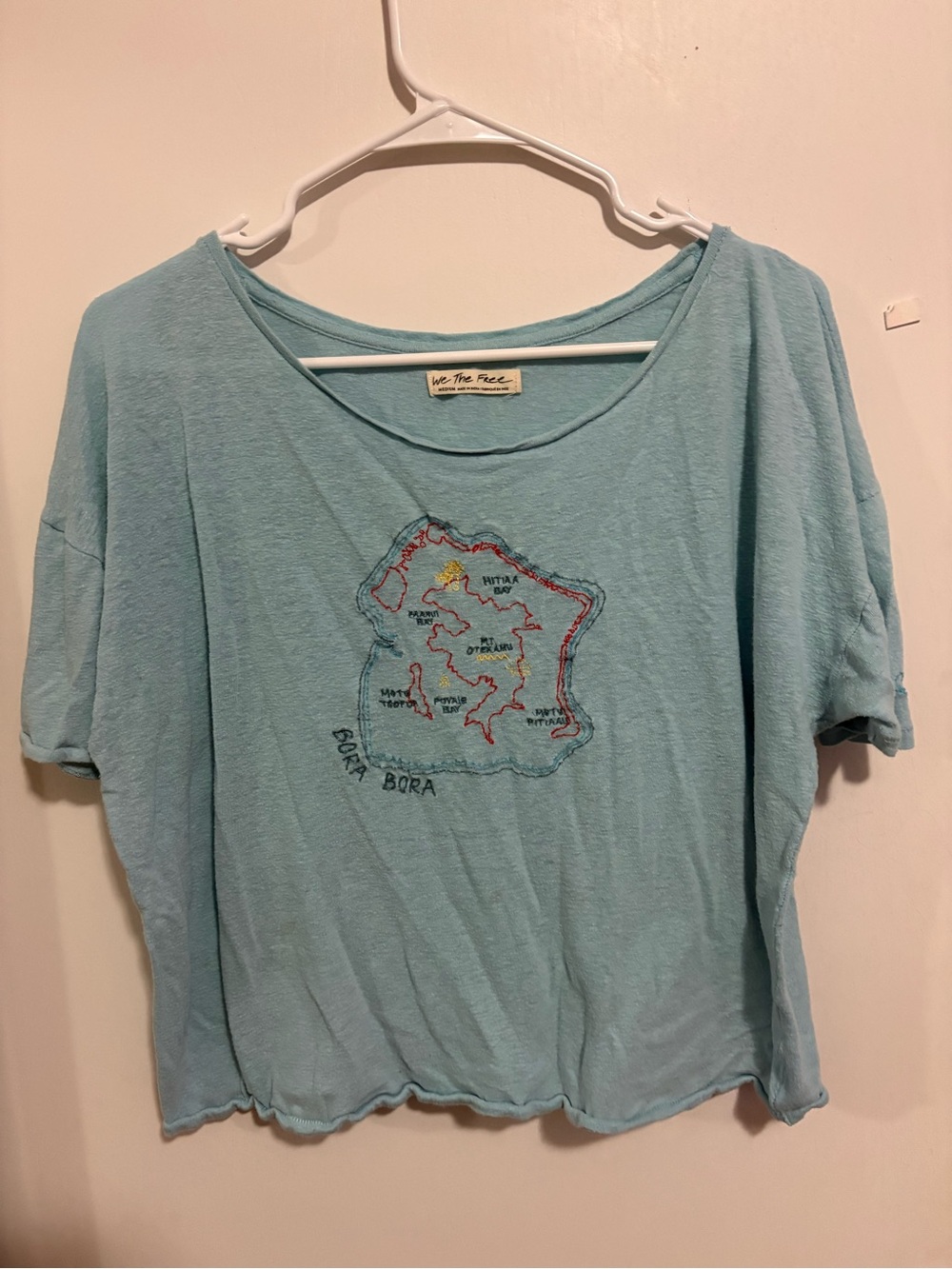 We The Free  Women's Size‎ M Blue Short Sleeve "Bora Bora" Shirt Linen Blend